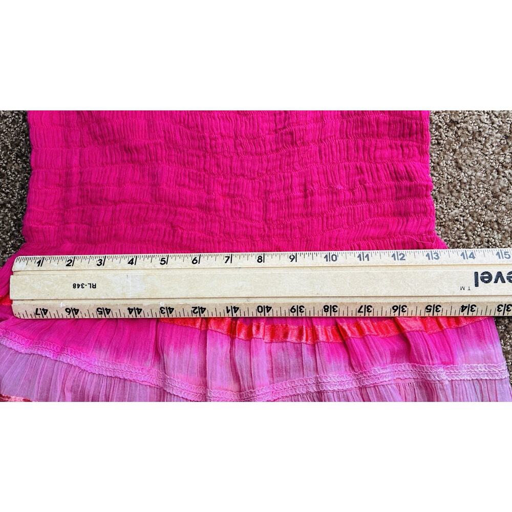 Jackpot India Boho Ctn Maxi Dress Pink Yellow Ombre Smocked Tiered Sundress OS - Picture 6 of 6